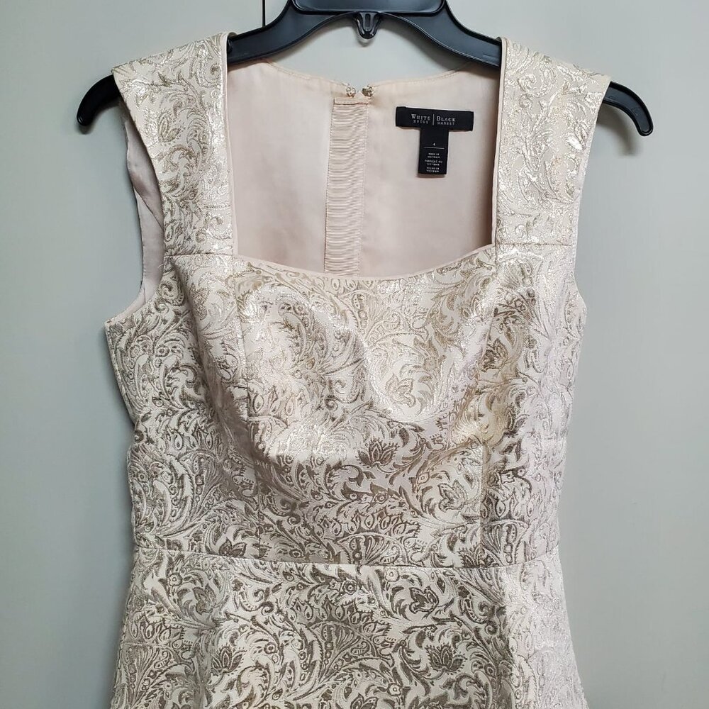 White House Black Market Gold Jacquard Peplum Top